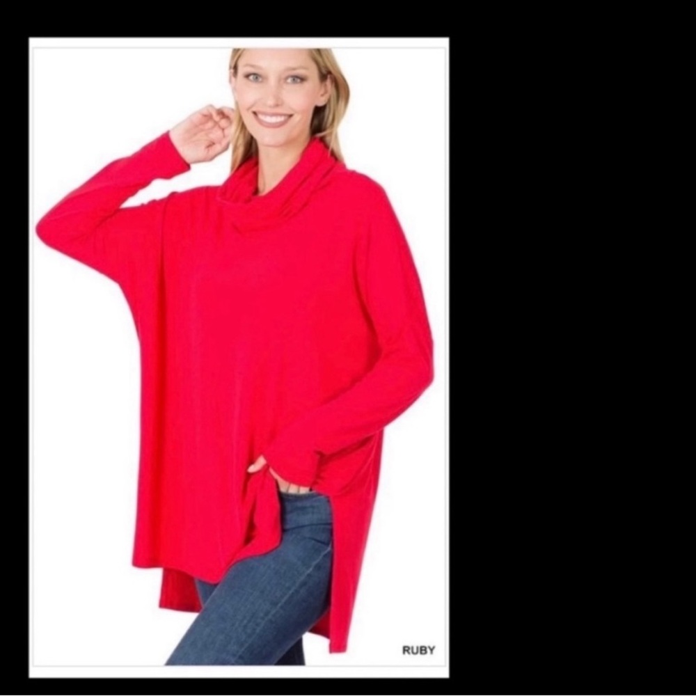 OVERSIZED COWL NECK LONG SLEEVE HI-LOW TOP
LOOSE FIT